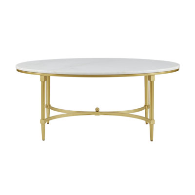 Bordeaux Gold Metal Faux Marble Top Oval Coffee Table by Madison Park Signature