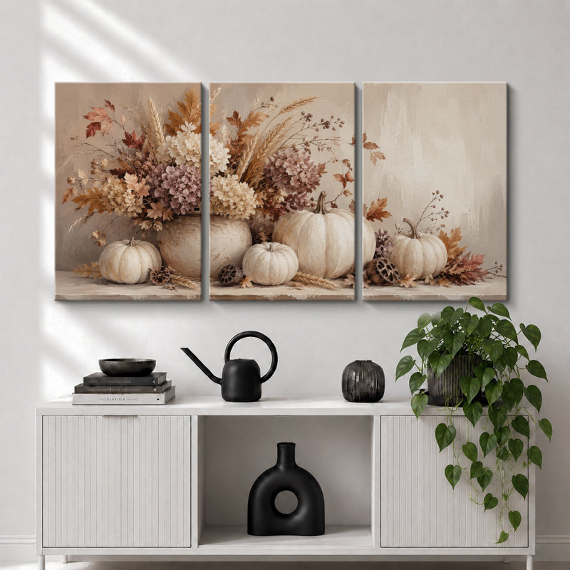 Nature morte florale aux tons neutres de citrouille, tableau pour salle à manger, impression giclée sur toile encadrée en 2 pièces - 61 x 91 cm (24 x 36 pouces)
