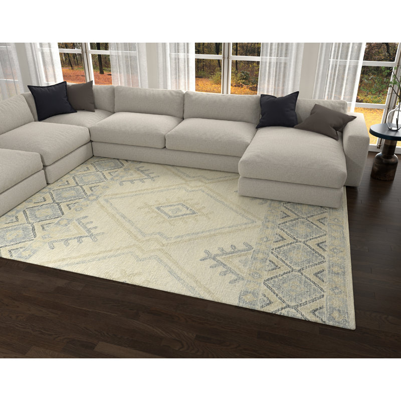 Tapis ivoire / taupe en laine crocheté à la main Blige Southwestern, Rectangle 6 pi 6 po x 9 pi 6 po