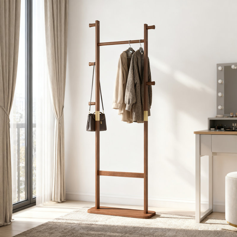 Organisateur de vêtements ouvert en bois massif 19,6 po, Noyer