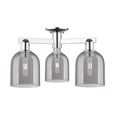 Arcadia - Bella - 3 Light 23" Semi-Flush Mount - Polished Chrome Finish - Light Smoke Shade