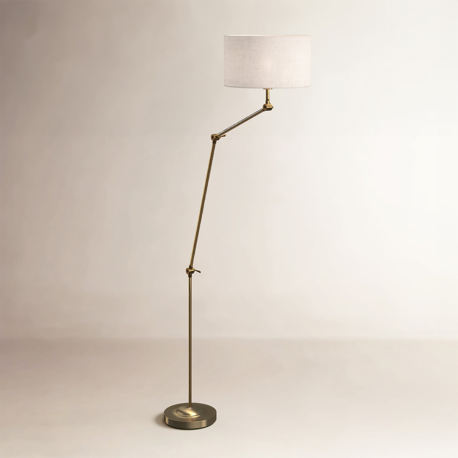 65.25'' Dimmable Swing Arm Floor Lamp, Antique Brass, Cream Textured Fabric