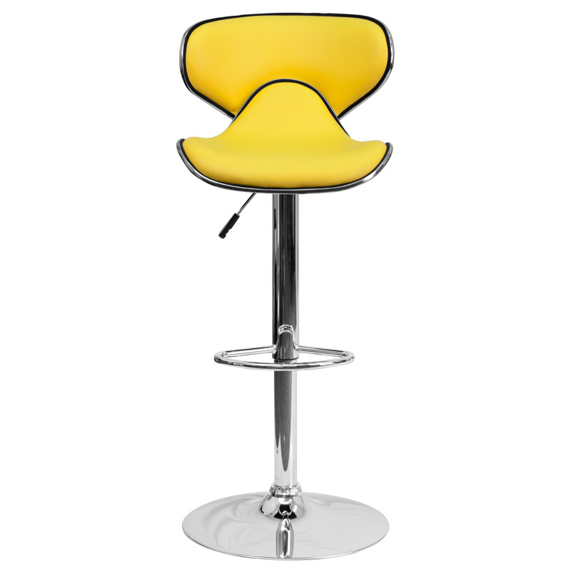 Tabouret de bar à hauteur réglable en vinyle Preston, Jaune