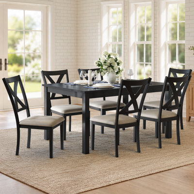Deral 6 - Person Farmhouse Rectangular Solid Wood Dining Set, Gray/Black