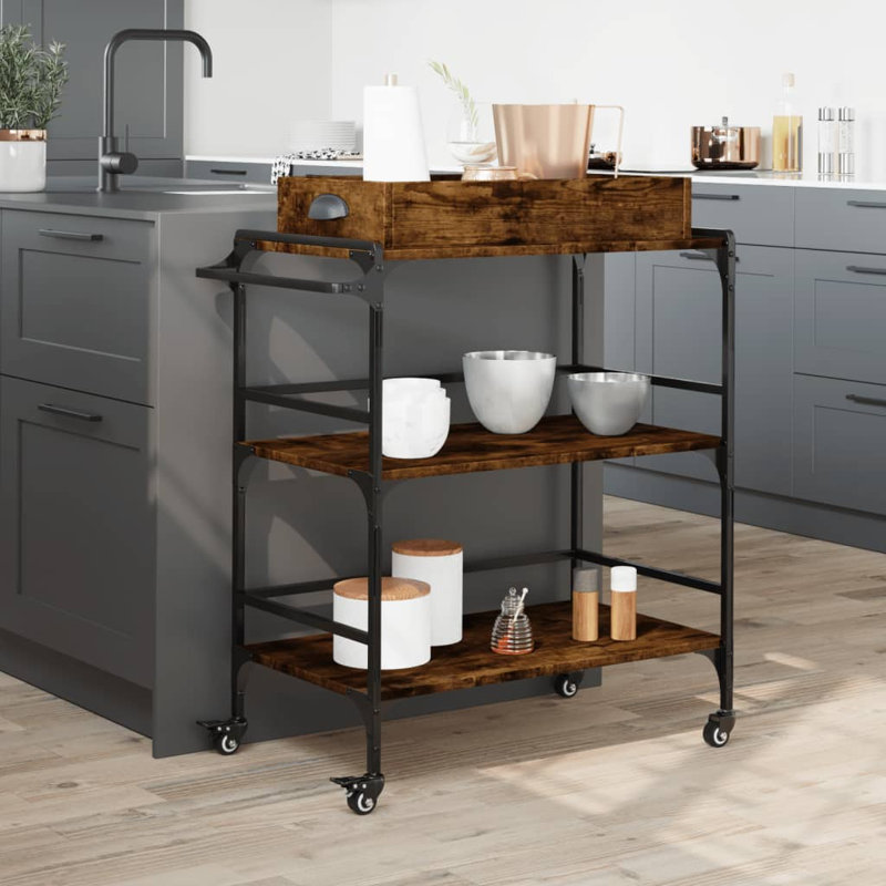 Osterman Metal Bar Cart, Smoked Oak