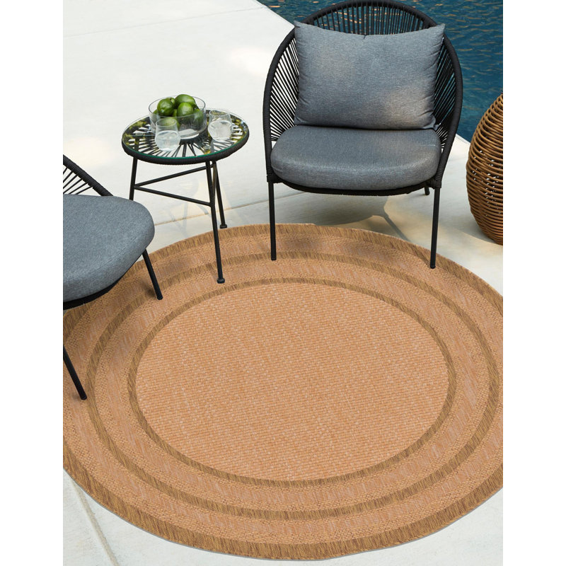Tapis intérieur / extérieur brun clair Naples, Rond 6 pi 1 po