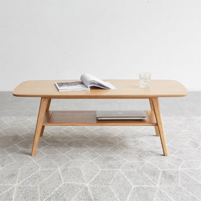 solid wood Top plate Desk Coffee table Width 100 x Depth 50 x Height 44 cm Study desk Work from home Easy to assemble Natural wood with storage shelf Natural writing desk