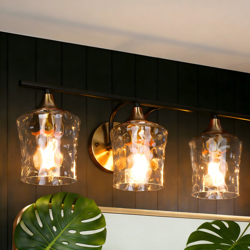  3 -Light Dimmable Vanity Light, Hammered Glass