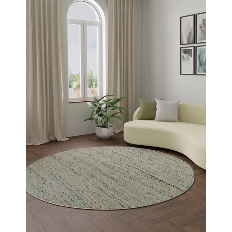 Tapis uni / rayé bleu Durah, Rond 3 pi 1 po