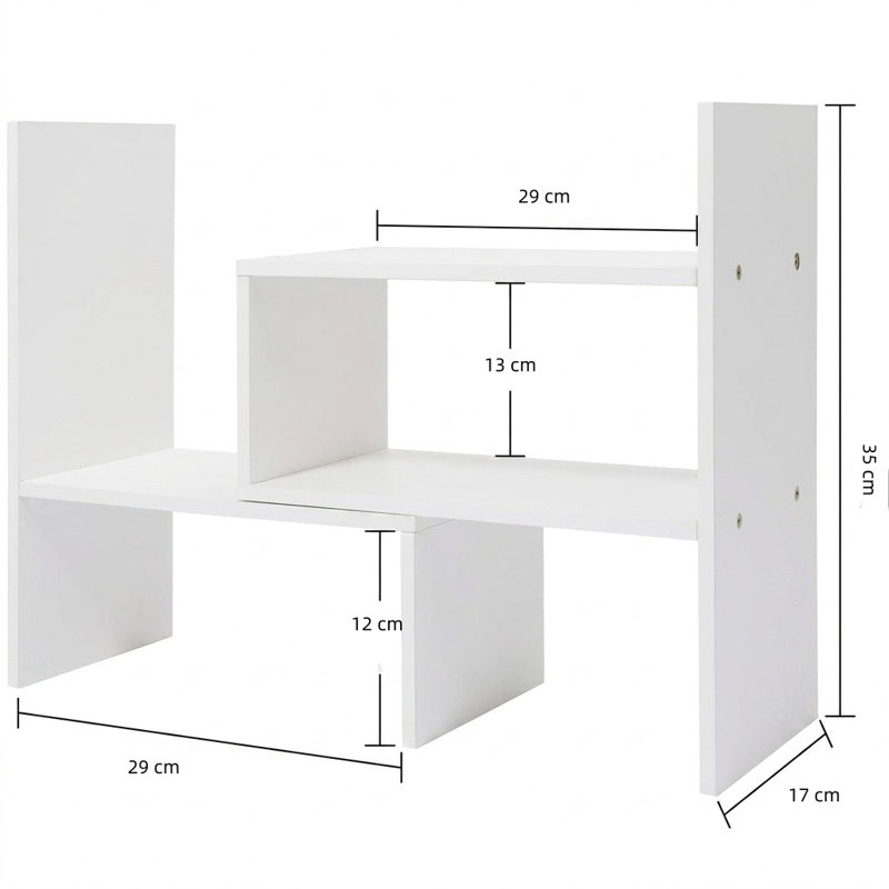 Expandable White Wood Desktop Bookshelf & Organizer
