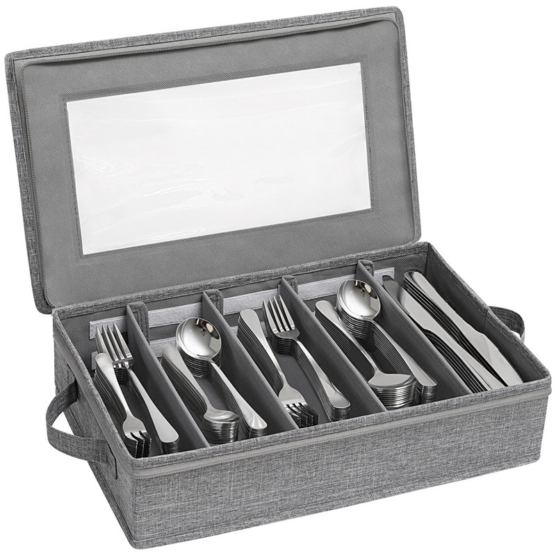 Boîte de rangement en tissu avec couvercle Sliverware, gris