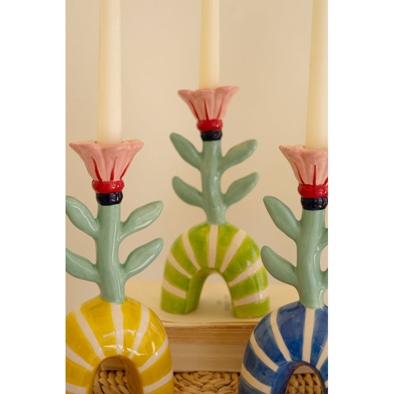  Decorative Flower Taper Holders – 2x Set of 3 Ceramic Pieces