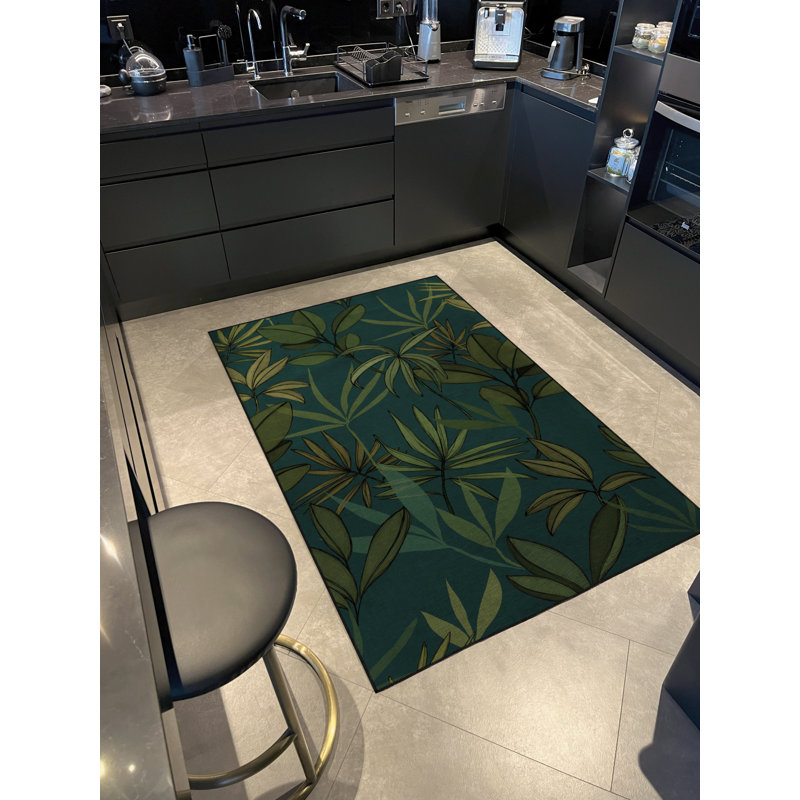 Tapis décoratif vert à motif de plantes vertes, Rectangle 4 pi 7,12 po x 6 pi 6,74 po