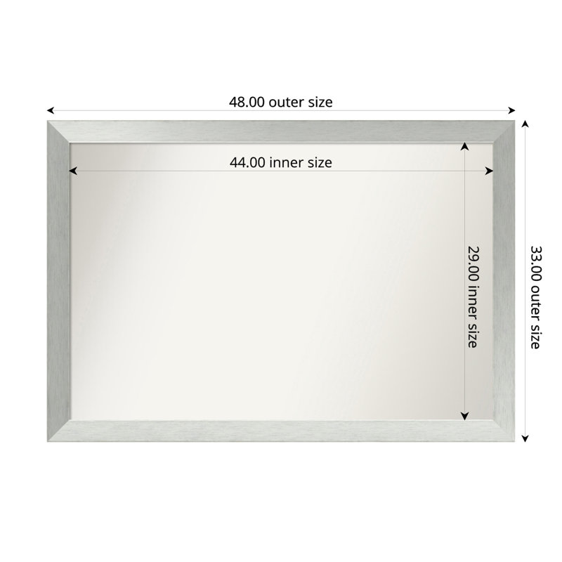 Miroir de salle de bain mural en argent brossé sans cadre, Rectangle, 33 po x 48 po