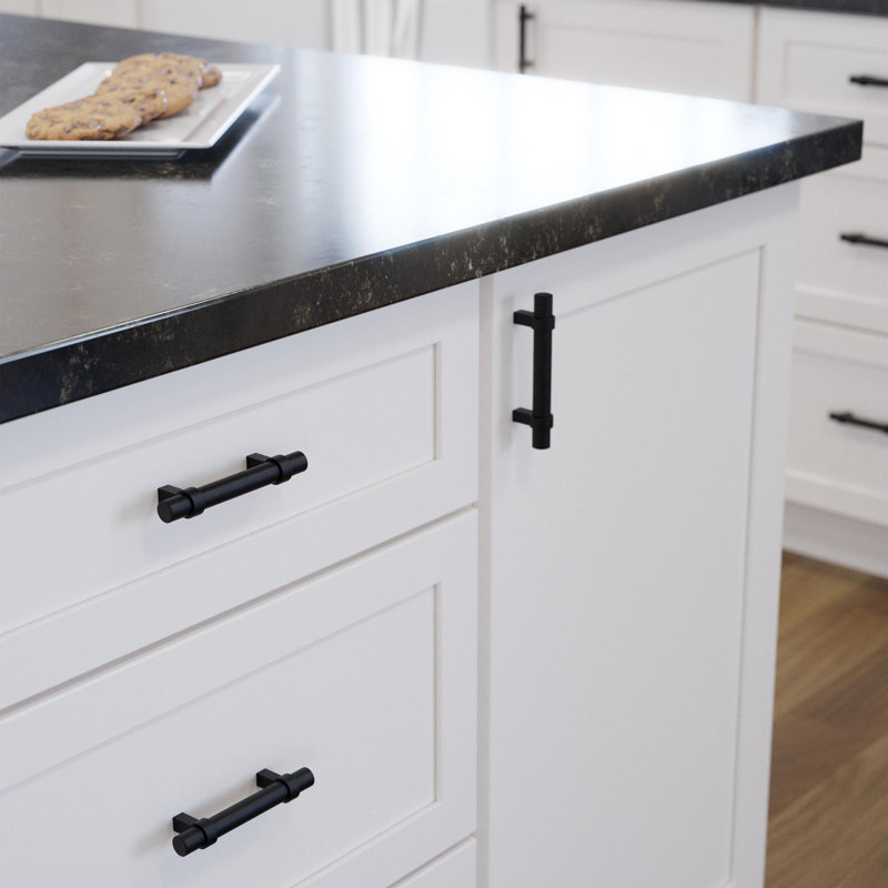 Matte Black Modern Brass Bar Drawer Pulls with Mounting Hardware