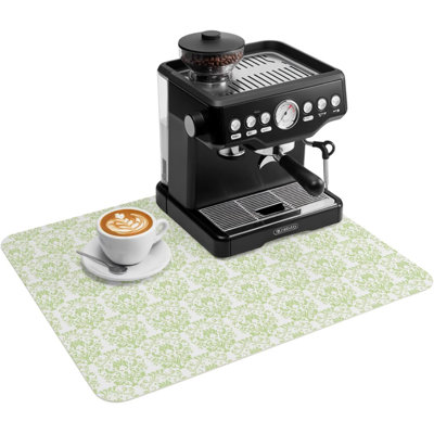 Tapis de cuisine/bar à café, motif baroque vert, absorbant et antidérapant, motif floral rustique européen, 45,7 x 76,2 cm (18 x 30 po). Accessoires pour le bar à café.