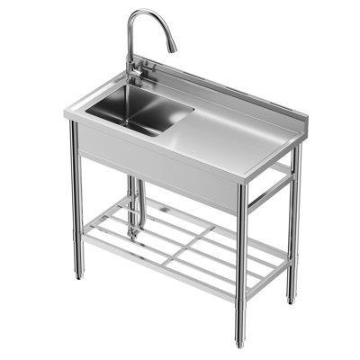 47" Freestanding Stainless Steel Utility Sink with Countertop, Single Bowl