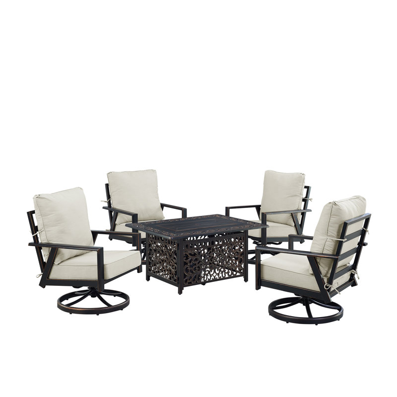Ensemble de table de foyer en aluminium noir avec quatre fauteuils club, Gris clair