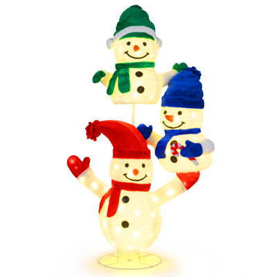  5 FT Stacked Snowman Lighted Christmas Decoration w/110 LED Lights Ground Stakes