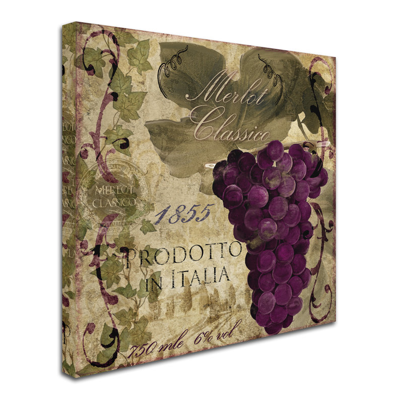 « vino italiano i » par la pâtisserie couleur, affiche rétro sur toile tendue, H 18 po x l 18 po x P 2 po