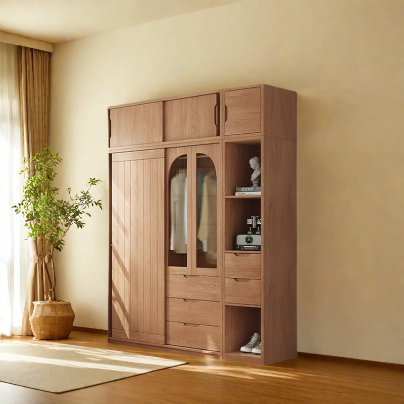Retro Simple Push Pull Wardrobe, 98.43" H x 62.99" W x 23.62" D
