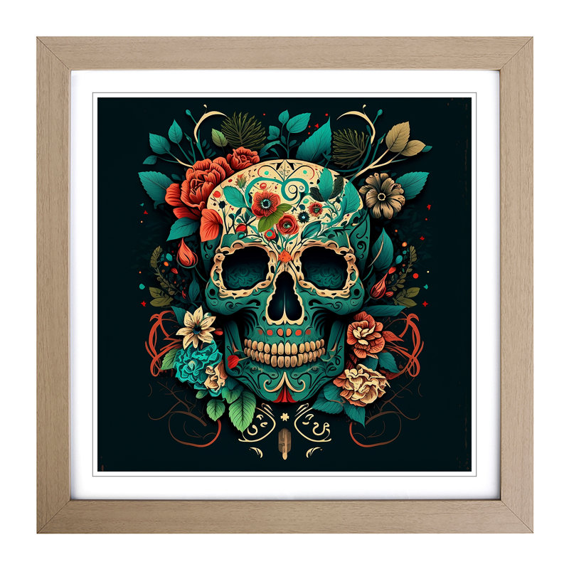 Sugar Skull - Framed Print, Oak