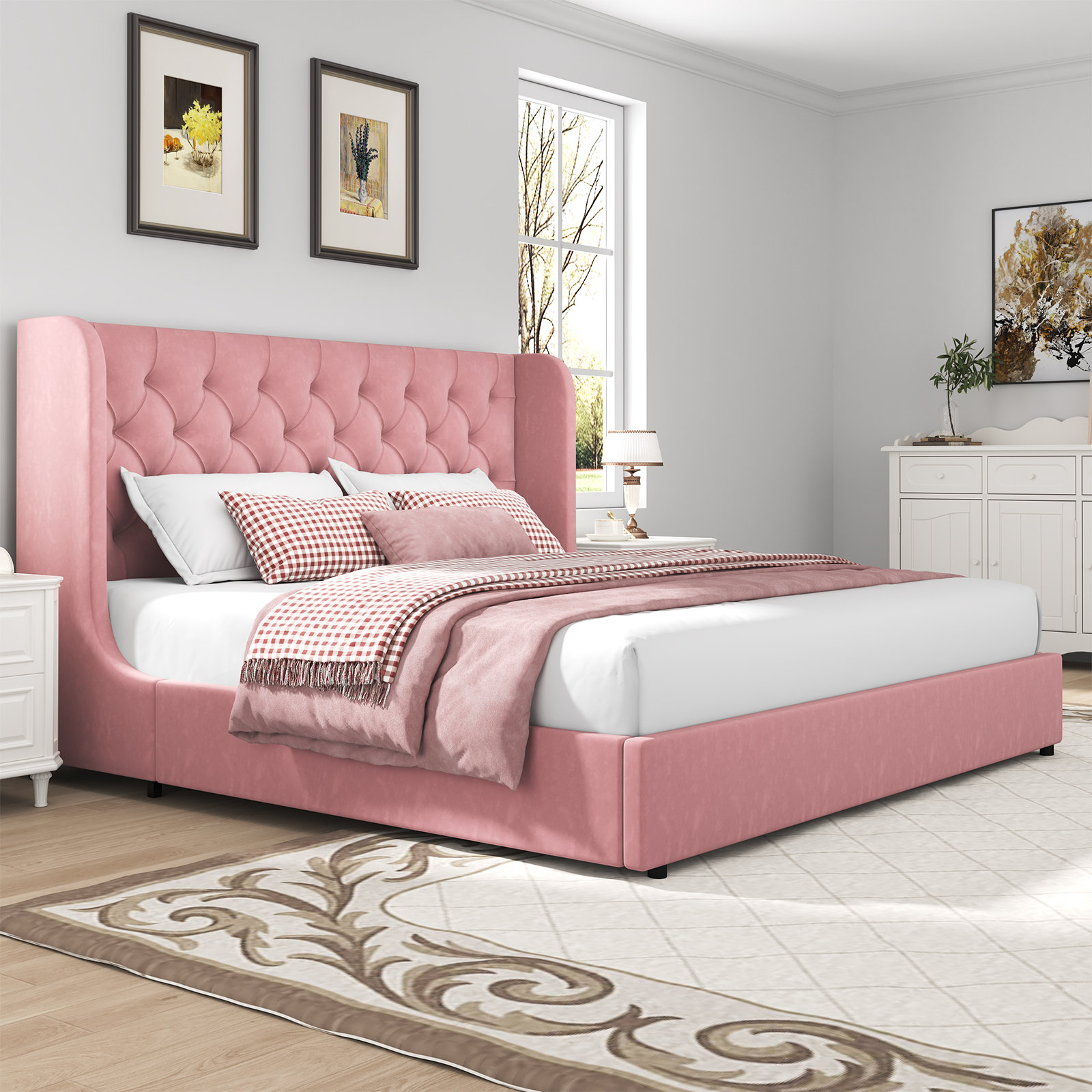 House of Hampton® Kewania Bed，Upholstered Platform Bed with Curved Velvet Wingback & Reviews | Wayfair