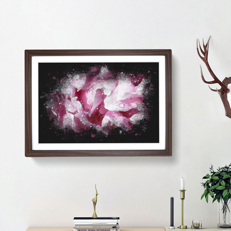 Beautiful Pink Carnation Petals Paint Splash - Framed Print, Walnut Framed, 45cm H x 63cm W x 2cm D