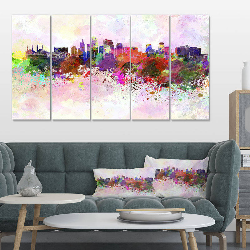 Kansas city horizon cityscape, ensemble de 5 reproductions d’art sur toiles tendues