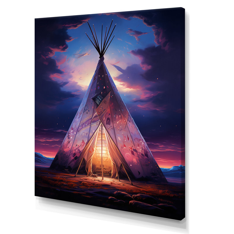 Native Tipi Sacred Visions - Imprimé, H 32 po x l 24 po x P 1 po, Toile tendue