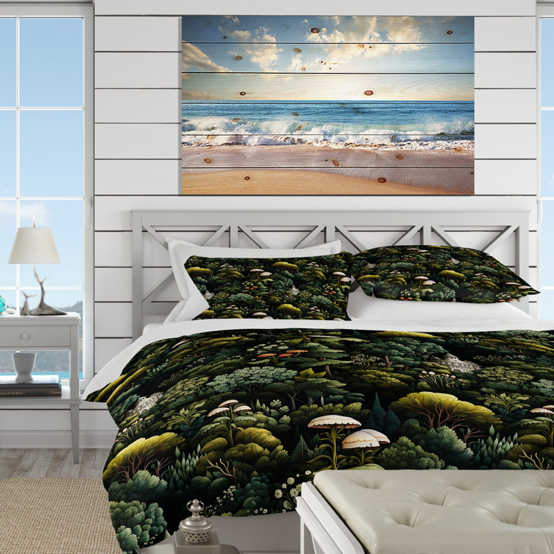 Forest Woods Moody Patterns - Botanical Duvet Cover Set - Microfiber Polyester, Queen Duvet Cover + 2 Standard Shams