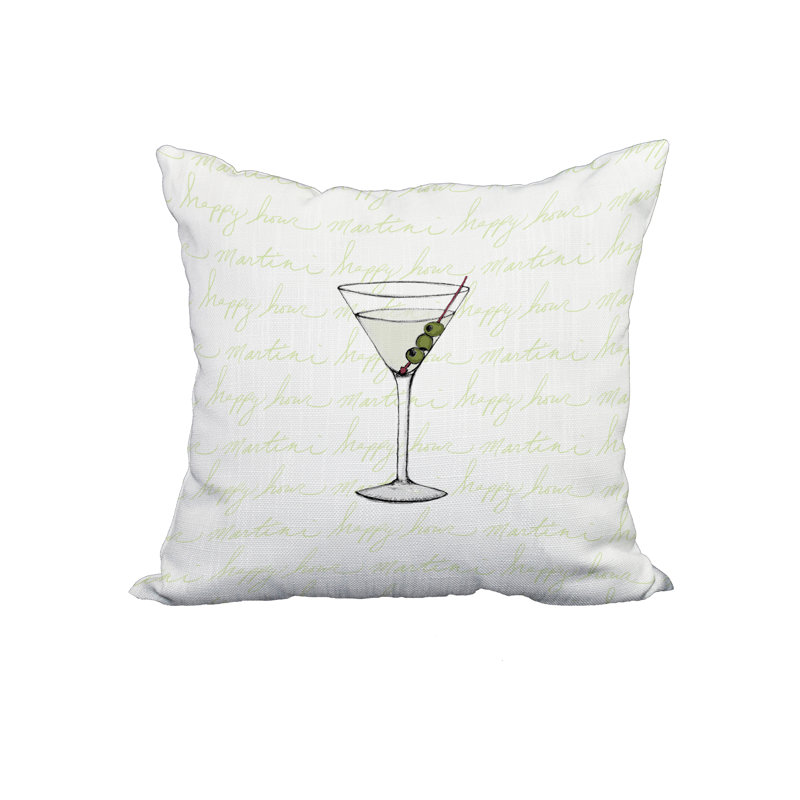 Light Green Martini Embroidered 18"x18" Square Throw Pillow