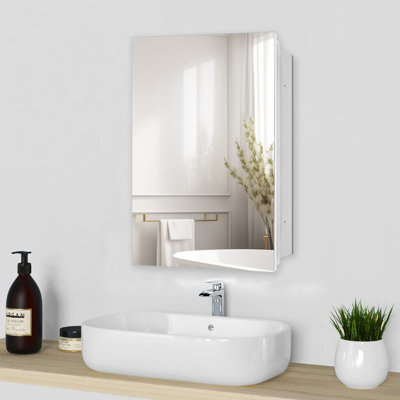 Frameless Bathroom Medicine Cabinet, Mirror Cabinet With 3 Movable Shelves ,Recessed Or Surface Mount Installation – Premium Mirrored Slim Cabinet,No Assembly Required(White)