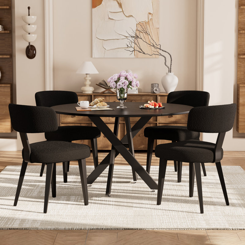 Modern Kitchen Table Set, Mdf Dining Table With Dining Chairs, Black, 5, 29.6" H x 47.24" W x 47.24" D