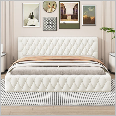 Modern Velvet Upholstered Platform Bed With Headboard -  Rosdorf Park, 725A1F6090B64C37A8D124722769656D