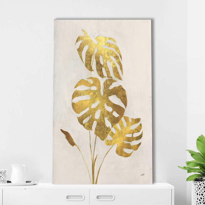 Palmier doré I - peinture, L 18 po x H 30 po, Toile tendue
