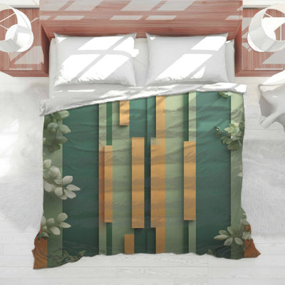 Vertical Stripes Green Orange Comforter