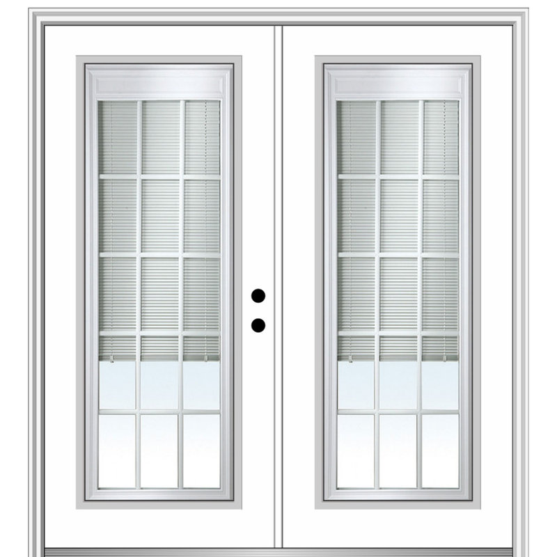 Porte d'entrée pré-suspendue en fibre de verre apprêtée, H 81,75 po x l 74 po x P 4,56 po, À gauche / vers l'intérieur