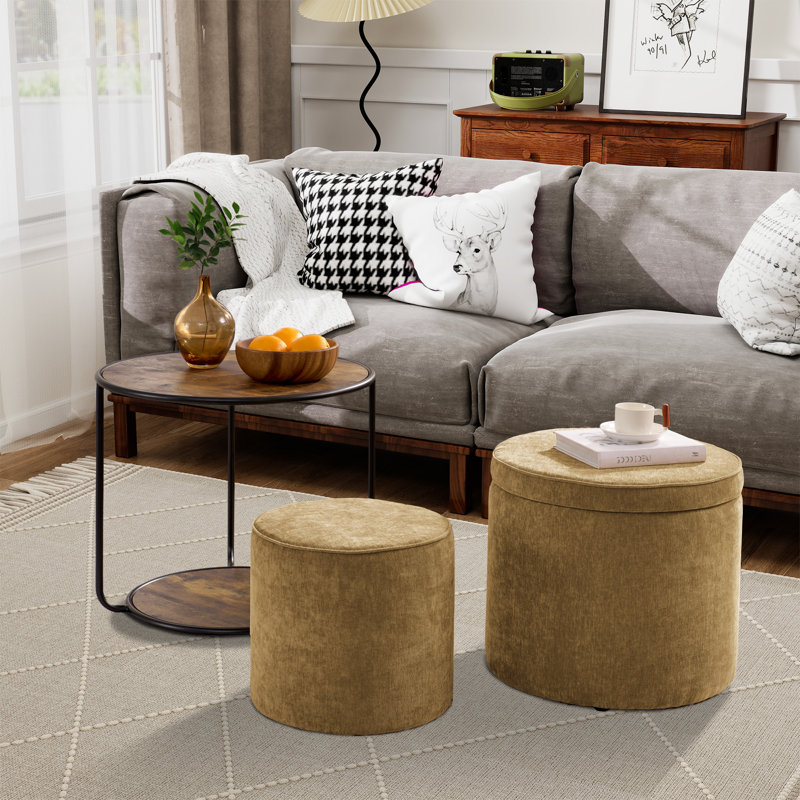 Ensemble de tables basses avec 2 tabourets, Brun