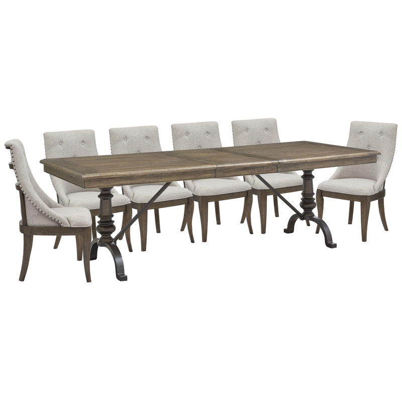 Extendable Rectangular Dining Table With 6 Arm Chairs, 7 Pieces: Table, 6 Chairs