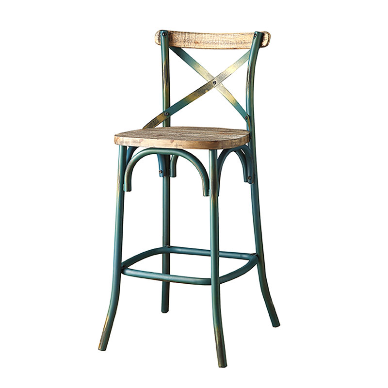Tabouret de bar à dossier croisé, Naturel, Bleu