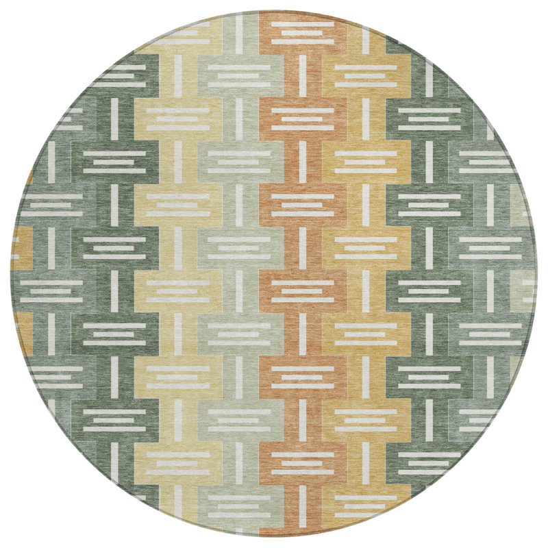 Machine Washable Indoor/Outdoor Chantille ACN2556 Mid-Century Modern Rug, Basil, Round 8'