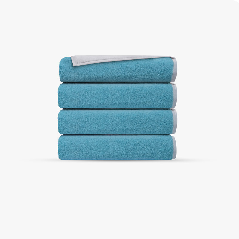 Double Face 4 pcs Turkish Wash Towels Set, White/Seaglass