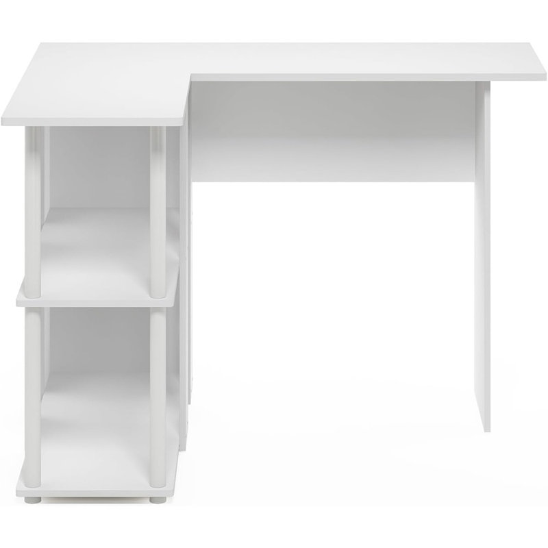 Bureau en L blanc avec bibliothèque intégrée - bureau à domicile, bureau ou poste de travail pour les petits espaces