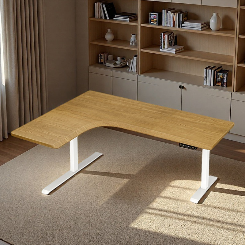 Corner desk with height-adjustable desk surface, 46.85" H x 55.12" W x 47.24" D