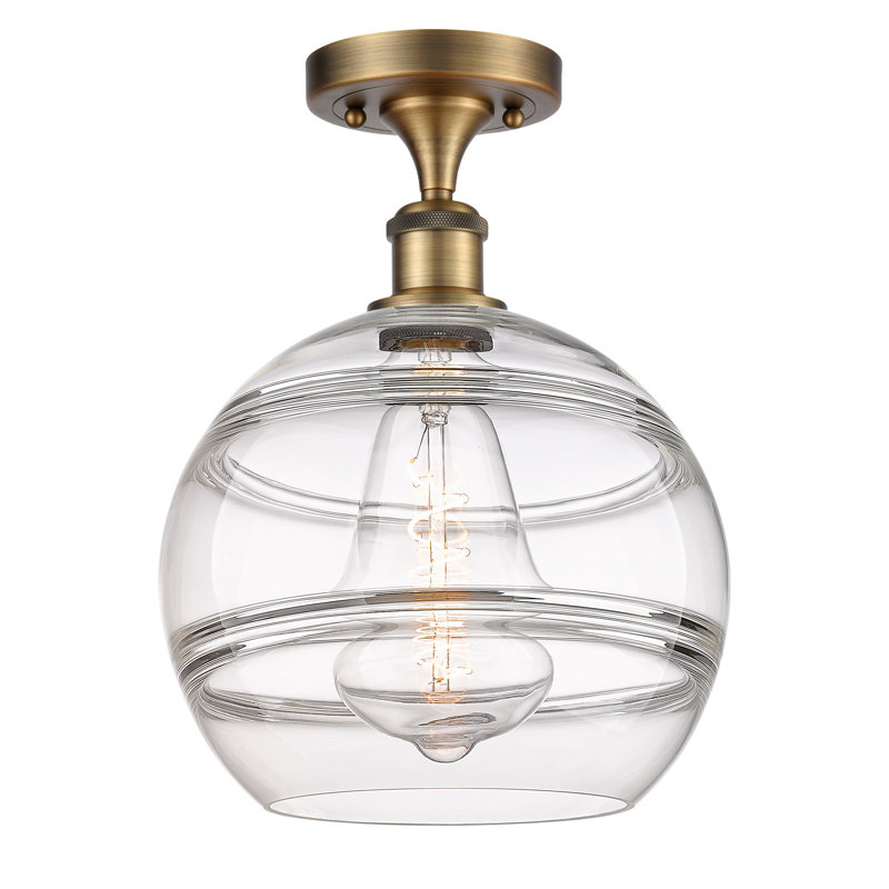 Plafonnier semi-encastré 1 lumière Ballston - Adrieanna, Laiton brossé, H 12,88 po x l 10 po x P 10 po, Transparent