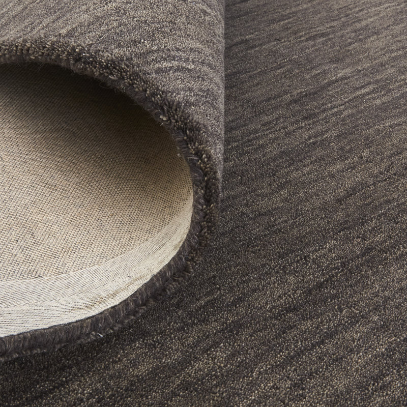 Tapis gris foncé en laine tissé à la main Lineville, Rond 10pi