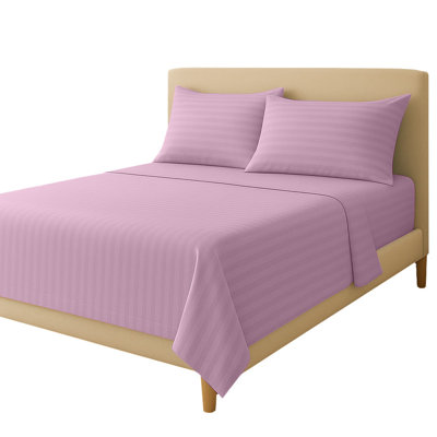American Home 100% Cotton Breathable Striped Sheet Set (Queen, Purple)