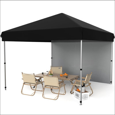 3x3M Heavy Duty Pop Up Canopy Tent with Carry Bag, Outdoor Instant Shelter Folding Canopy with 1 Sidewall 4 Stakes 4 Ropes 4 Sandbags for Farmers' Market, Portable Folding Waterproof Event Shelter for Commercial Events Party Camping
