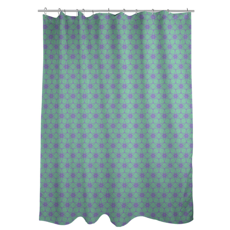 Rideau de douche simple à cercles ornés classiques, Vert / Mauve